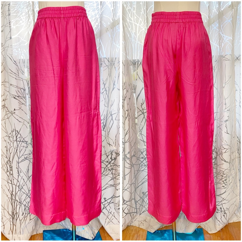 LMND hot hyper pink Elvira elastic waistband wide leg pants - Picture 2 of 10